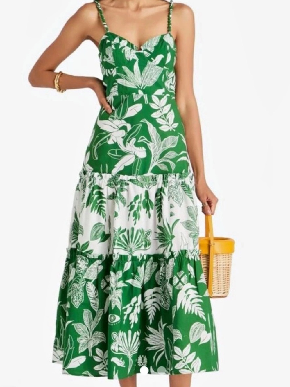 FARM Rio Forest Soul Mix Midi Dress Green & White